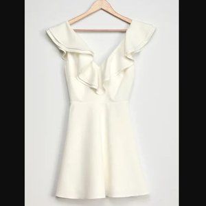 Divine Darling White Ruffled Skater Dress